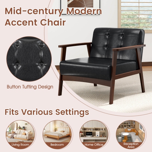 Costway Mid Century Accent Chair Tufted Reading Armchair Solid Rubber Wood