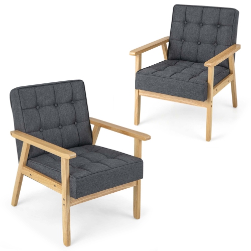 COSTWAY  Upholstered Armchair Set Of 2 Modern Accent Chairs With Rubber Wood Armrests