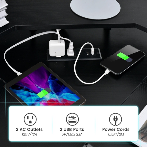 Costway L-shaped Computer Desk with Power Outlet 51" Corner Computer Workstation