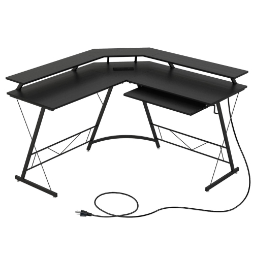 Costway L-shaped Computer Desk with Power Outlet 51" Corner Computer Workstation