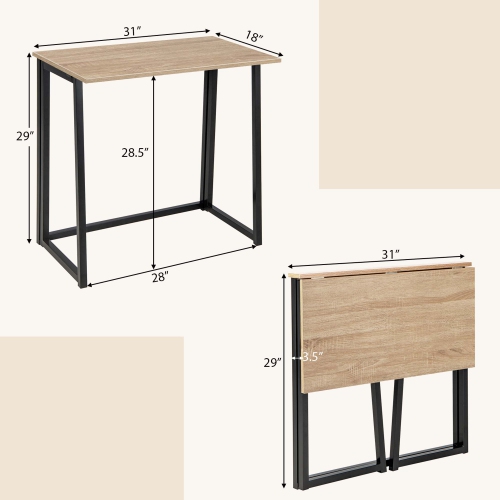 Costway Folding Computer Desk No Assembly Study Writing Table for Small Spaces