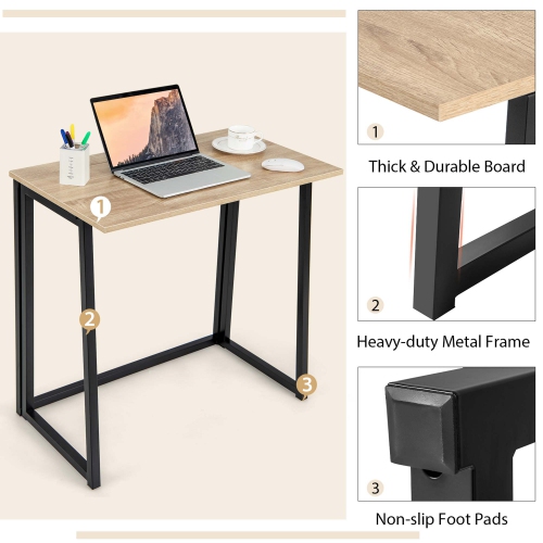 Costway Folding Computer Desk No Assembly Study Writing Table for Small Spaces
