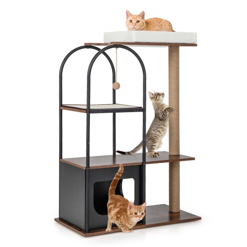 COSTWAY  47" Large Cat Tree Tower With Top Perch Cat Bed Cat Condo Scratching Posts Indoor