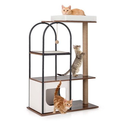 COSTWAY  47" Large Cat Tree Tower With Top Perch Cat Bed Cat Condo Scratching Posts Indoor