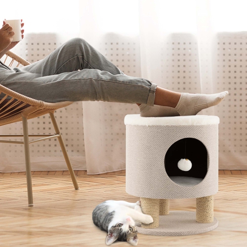 Costway 3-IN-1 Cat Condo Stool Kitty Bed with Scratching Posts & Plush Ball Toy