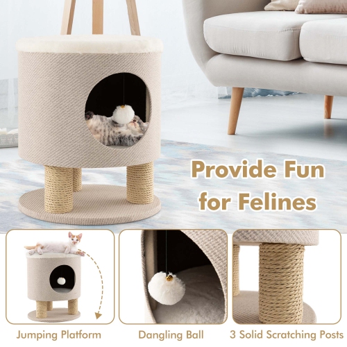 Costway 3-IN-1 Cat Condo Stool Kitty Bed with Scratching Posts & Plush Ball Toy