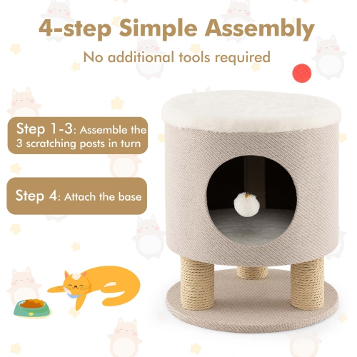 Costway 3-IN-1 Cat Condo Stool Kitty Bed with Scratching Posts & Plush Ball Toy