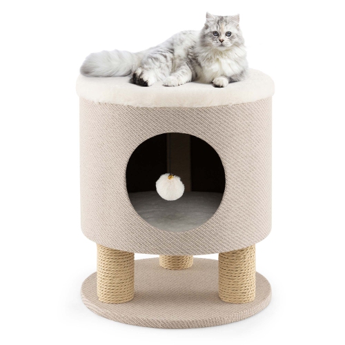 Costway 3-IN-1 Cat Condo Stool Kitty Bed with Scratching Posts & Plush Ball Toy
