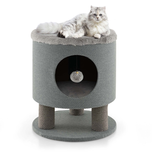 Costway 3-IN-1 Cat Condo Stool Kitty Bed with Scratching Posts & Plush Ball Toy