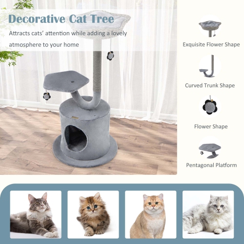 Costway 42" Cat Tree Tower 3-Layer Activity Center with Scratching Post Condo & 2 Perches