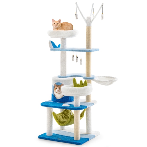 COSTWAY  Petsite Ocean-Themed Cat Tree With Sisal Covered Scratching Posts Condo Perch Indoor Tower