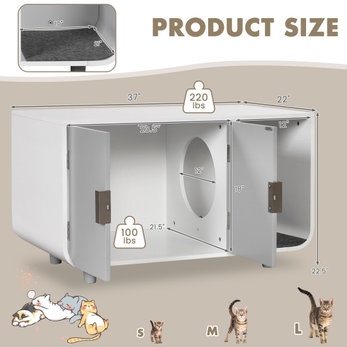 Costway Cat Litter Box Enclosure Furniture Hidden Cat Washroom with Rubber Wood Legs