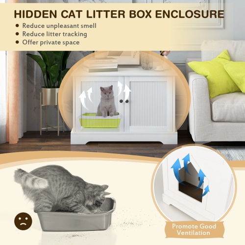Costway Cat Litter Box Enclosure Furniture Hidden Cat Washroom with Rubber Wood Legs