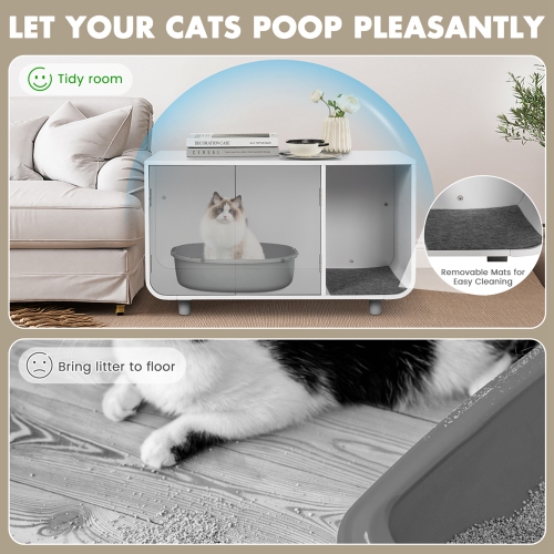 Costway Cat Litter Box Enclosure Furniture Hidden Cat Washroom with Rubber Wood Legs