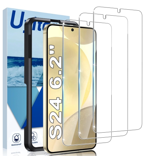 3 Pack Screen Protector for Samsung Galaxy S24 6.2-inch, Tempered Glass Screen Protector Easy Installation Frame 9H Hardness Anti Scratch Bubble Free