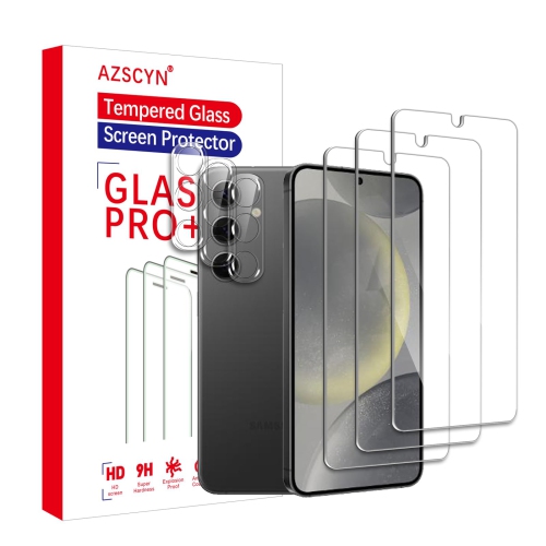 3+3 Pack Screen Protector for Samsung Galaxy S24, 3 pack Tempered Glass Film and 3 pack Camera Lens Protectors, Bubble-Free, Full Coverage, HD