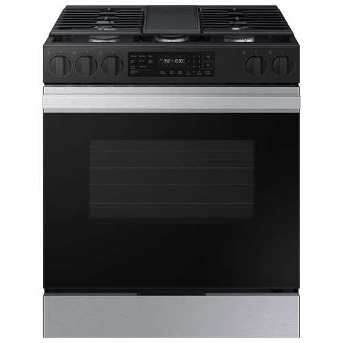 Cuisinière à gaz encastrable à 5 brûleurs et ventilateur à convection 30 po 6 pi³ BESPOKE de Samsung - Acier inoxydable noir mat