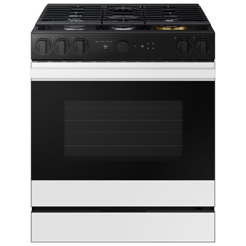 Cuisinière à gaz encastrable 5 brûleurs convection véritable 6 pi³ 30 po BESPOKE de Samsung - Verre blanc