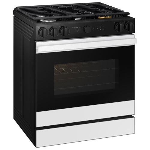 Cuisinière à gaz encastrable 5 brûleurs convection véritable 6 pi³ 30 po BESPOKE de Samsung - Verre blanc
