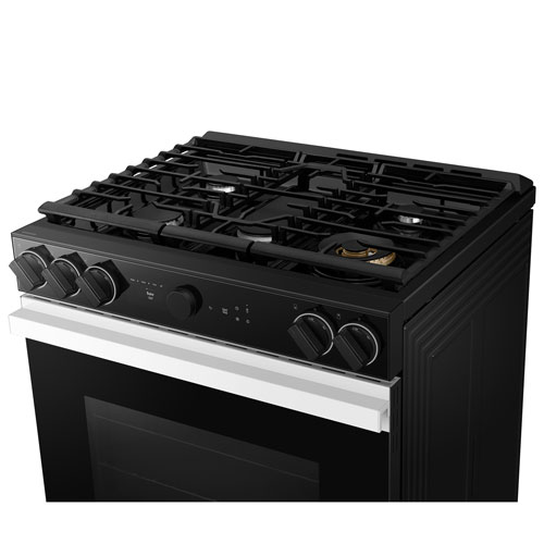 Cuisinière à gaz encastrable 5 brûleurs convection véritable 6 pi³ 30 po BESPOKE de Samsung - Verre blanc