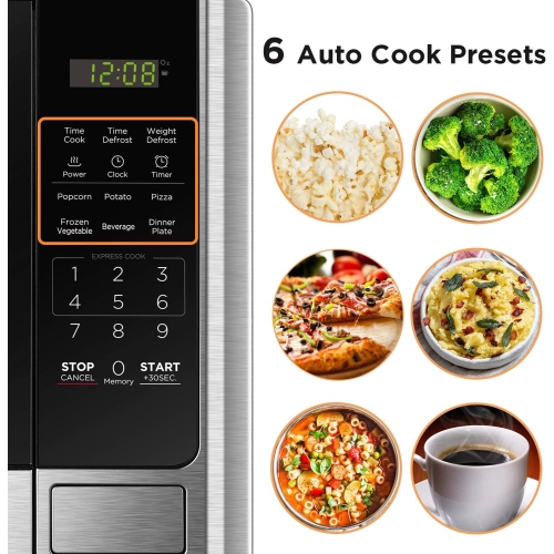 BLACK+DECKER Digital Microwave Oven with Turntable Push-Button Door, Child Safety Lock, Stainless Steel, 0.9 Cu Ft