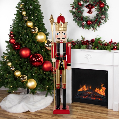 Commercial Size Christmas Nutcracker King with Scepter - 6' - Red, Black and Gold