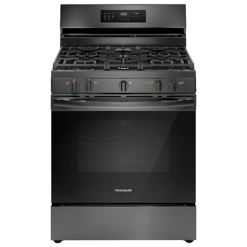 Frigidaire 30" 5.1 Cu. Ft. Fan Convection 5-Burner Gas Air Fry Range - Black Stainless