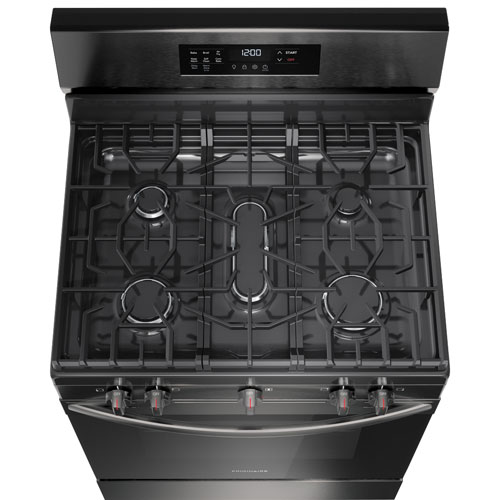 Cuisinière à gaz 5 brûleurs convection à ventilateur et friture à air chaud 5,1 pi³ 30 po de Frigidaire - Inox noir