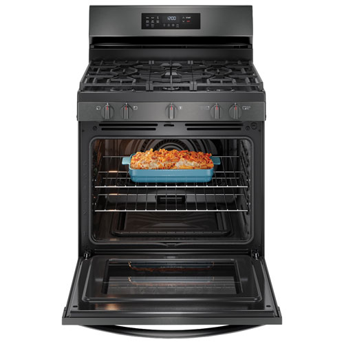 Frigidaire 30" 5.1 Cu. Ft. Fan Convection 5-Burner Gas Air Fry Range (FCRG3083AD) - Black Stainless
