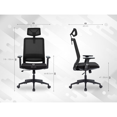 Fauteuil de bureau en filet ergonomique avec appuie-tête Expert de Naz - Noir