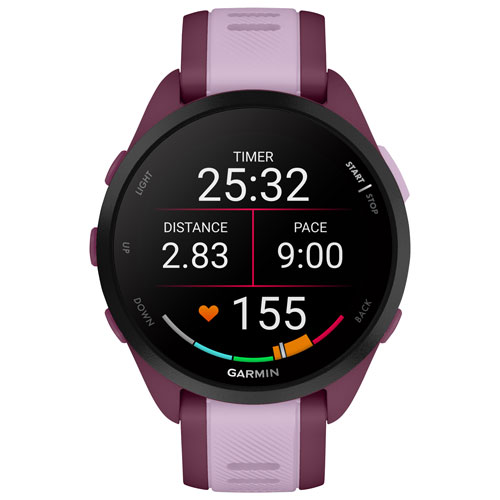 Montre intelligente Bluetooth de 45 mm Forerunner 165 Music de Garmin pour la course - Moyen/Grand - Baie/Lilas