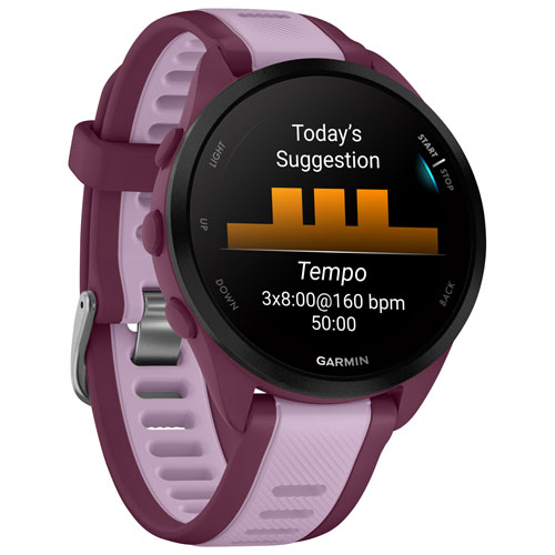 Montre intelligente Bluetooth de 45 mm Forerunner 165 Music de Garmin pour la course - Moyen/Grand - Baie/Lilas