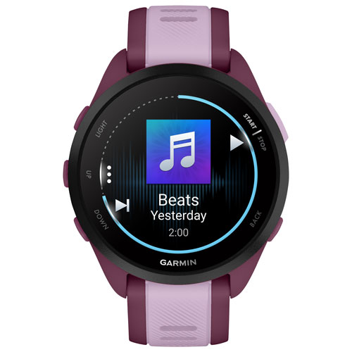 Montre intelligente Bluetooth de 45 mm Forerunner 165 Music de Garmin pour la course - Moyen/Grand - Baie/Lilas