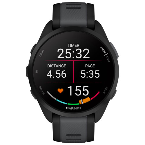 Montre intelligente Bluetooth de 45 mm Forerunner 165 Music de Garmin pour la course - Moyen/Grand - Noir/Gris ardoise