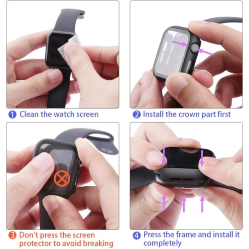 2-Pack Black Hard PC Case with Tempered Glass Screen Protector for Apple Watch Series 6, SE, 5, 4