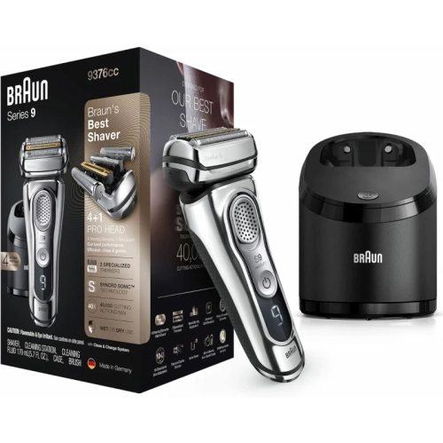 Braun Series 9 9376cc Latest Generation Electric Shaver - Rechargeable & Cordless Razor for Men with Clean&Charge Station and Fabric Travel Case