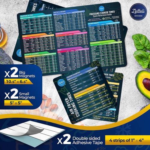 Air Fryer & Pressure Cooker Magnetic Cheat Sheet Set, Air Fryer Accessories Cook Times, Instapot Accessory Magnet Sheet Quick Reference Guide for