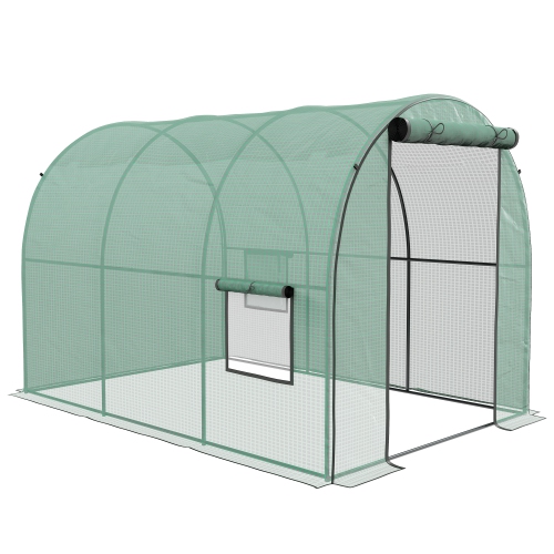 Outsunny 6.6' x 10' x 6.6' Tunnel Greenhouse with Roll-up Door and Mesh Windows, Walk-in Green House with Plastic Cover and Steel Frame, Garden Plant