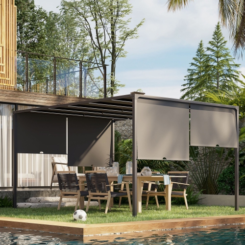 Pergola de jardin Outsunny de 10 x 13 pi avec lampes à DEL à énergie solaire, pergola en métal pour l'extérieur avec auvent à soleil pour