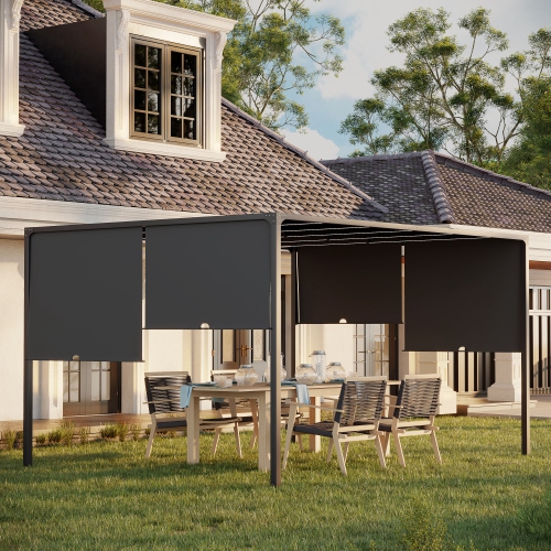 Pergola de jardin Outsunny de 10 x 13 pi avec lampes à DEL à énergie solaire, pergola en métal pour l'extérieur avec auvent à soleil pour