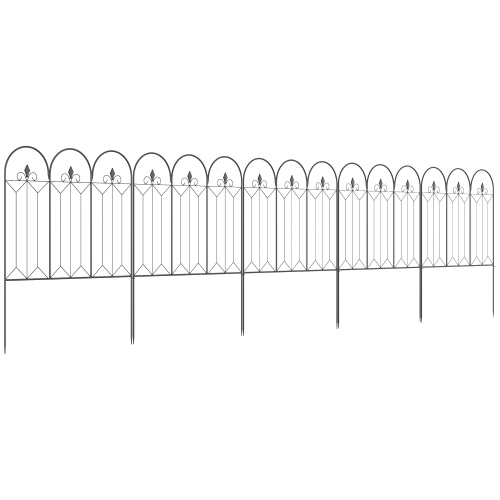 OUTSUNNY  " Decorative Garden Fence, 5 Piece 31"" X 10' Outdoor Picket Fence Panels, Metal Wire Landscape Flower Bed Border Edging Animal Barrier