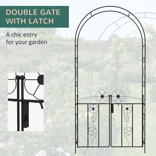 Outsunny 7.5FT Metal Garden Arch with Gate, Garden Arbour Trellis for Climbing Plants, Outdoor Wedding, Decoration, Bridal Party, Black
