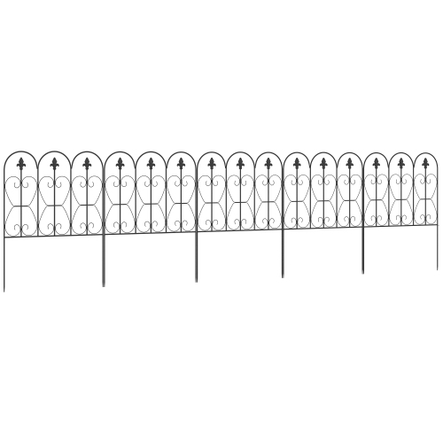 OUTSUNNY  " Decorative Garden Fence, 5 Piece 33"" X 10' Outdoor Picket Fence Panels, Metal Wire Landscape Flower Bed Border Edging Animal Barrier