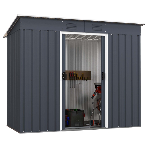 COSTWAY  3.6' X 7.1' Outside Garden Storage Shed Tool House With Ground Foundation Frame