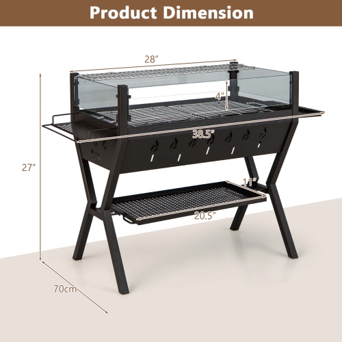 Costway Stainless Steel Barbecue Charcoal Grills with Seasoning Racks & Storage Shelf