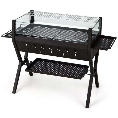 Costway Stainless Steel Barbecue Charcoal Grills with Seasoning Racks & Storage Shelf
