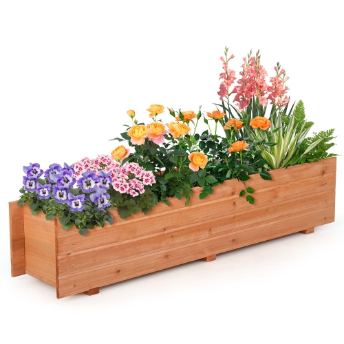 COSTWAY  Raised Garden Bed Wood Rectangular Planter Box With 2 Drainage Holes Outdoor