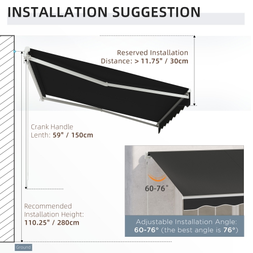 Outsunny 10' x 8' Electric Awning, Retractable Awning Sun Shade Shelter with Remote Controller, Manual Crank Handle and Aluminum Frame, for Deck,