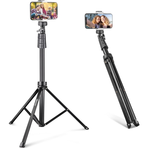 67'' Phone Tripod Stand & Selfie Stick Tripod, Cellphone Tripod with Wireless Remote and Phone Holder, Compatible with All Phones/Cameras