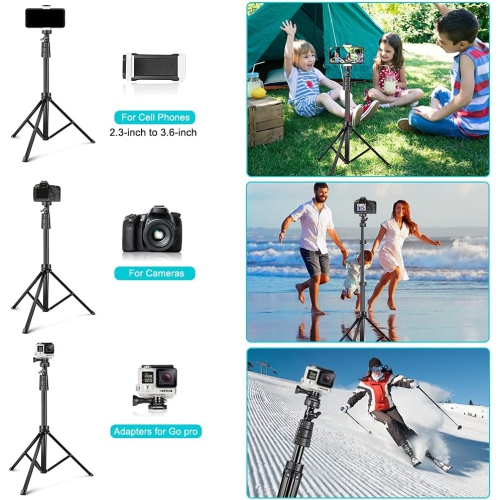 67'' Phone Tripod Stand & Selfie Stick Tripod, Cellphone Tripod with Wireless Remote and Phone Holder, Compatible with All Phones/Cameras